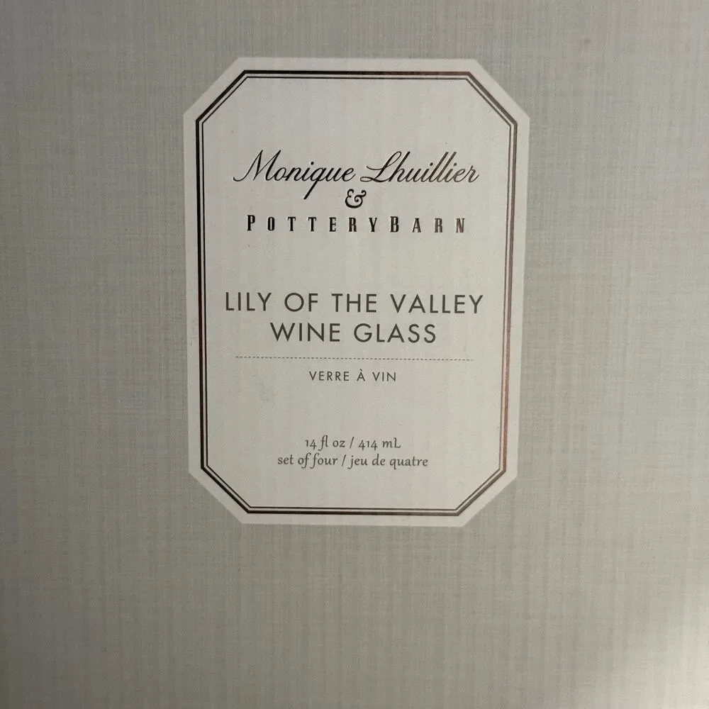Monique Lhuillier & Pottery Barn Wine Glass Glasses Clear Set of 4 NEW NIB